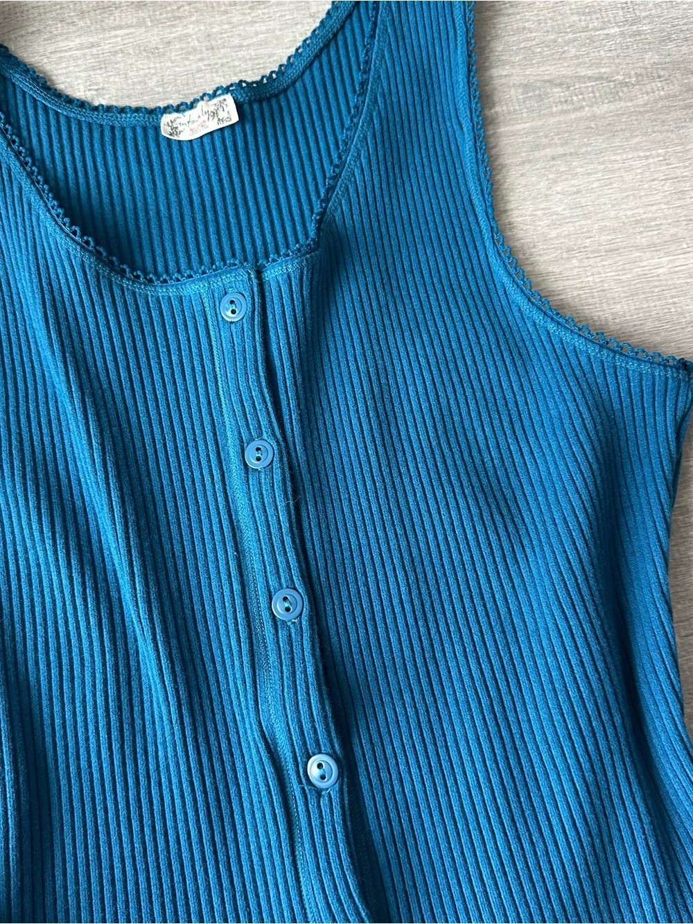 Free People Ribbed Button-Front Tank Blue size M - Picture 3 of 8